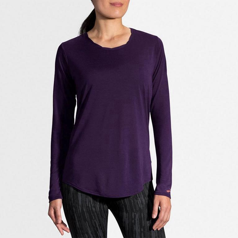 Brooks Distance NZ - Women's Long Sleeve Running Shirt - Purple (37206-FMNU)